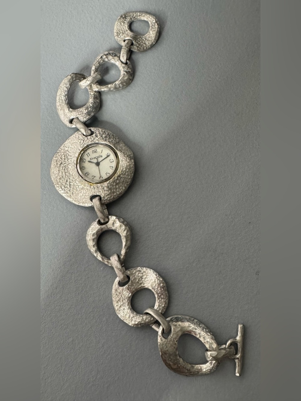 Chico's Hammered Silver-Tone Link Watch Bracelet vintage style - Picture 3 of 4
